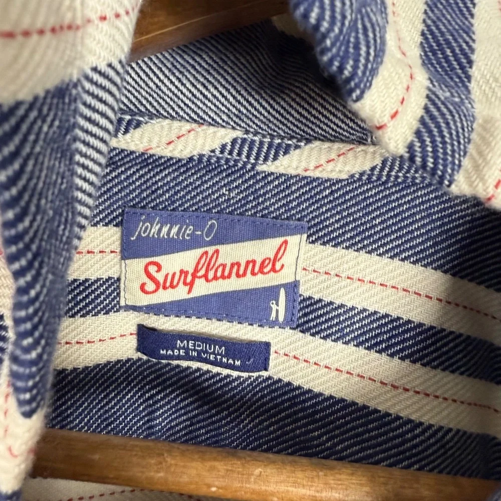 Johnnie-O Surf Flannel Horizon Blue Pullover Active Hull Hoodie Mens Medium - Picture 4 of 9